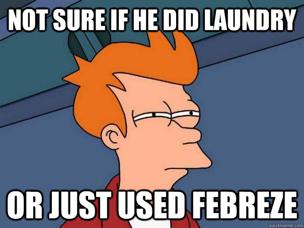 Not sure if he did laundry or just used Febreze  Futurama Fry