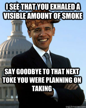 I see that you exhaled a visible amount of smoke say goodbye to that next toke you were planning on taking   Scumbag Obama