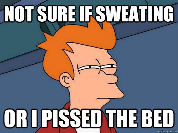 Not sure if sweating Or I pissed the bed - Not sure if sweating Or I pissed the bed  Futurama Fry