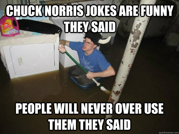 Chuck Norris jokes are funny they said people will never over use them they said  Do the laundry they said