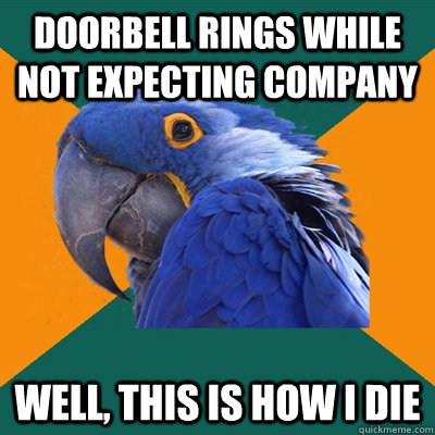 Doorbell rings while not expecting company well, this is how i die  Paranoid Parrot