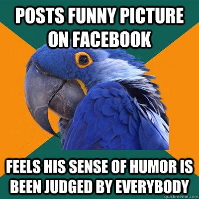 Posts funny picture on facebook Feels his sense of humor is been judged by everybody - Posts funny picture on facebook Feels his sense of humor is been judged by everybody  Paranoid Parrot