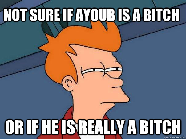 Not sure if ayoub is a bitch Or if he is really a bitch  Futurama Fry