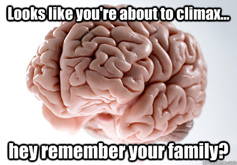 Looks like you're about to climax... hey remember your family?  - Looks like you're about to climax... hey remember your family?   Scumbag Brain