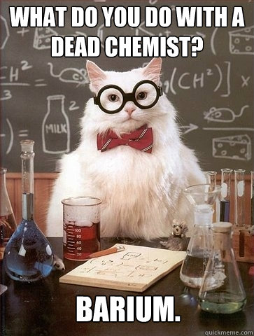 what do you do with a dead chemist? barium.  Chemistry Cat