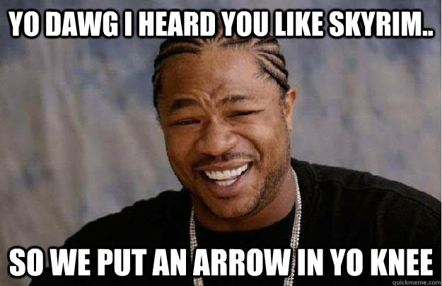 Yo dawg i heard you like skyrim.. so we put an arrow in yo knee   skyrim