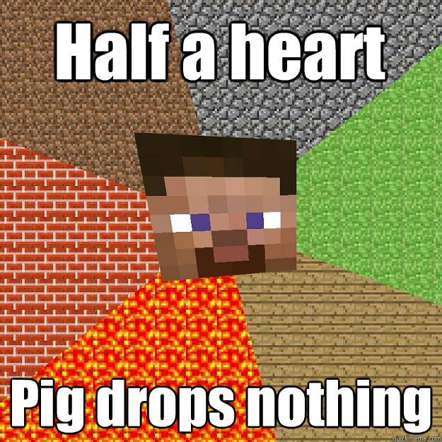 Half a heart Pig drops nothing - Half a heart Pig drops nothing  Minecraft