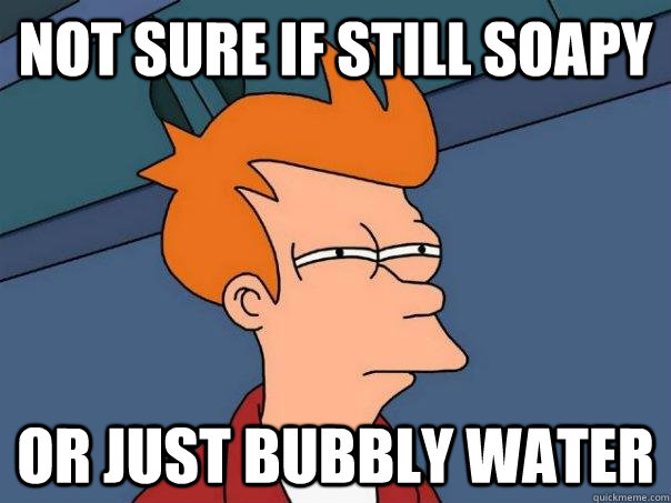 not sure if still soapy or just bubbly water  Futurama Fry