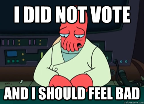 I did not vote and i should feel bad  sad zoidberg