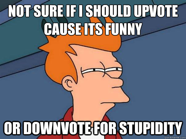 Not sure if I should upvote
cause its funny Or downvote for stupidity  Futurama Fry