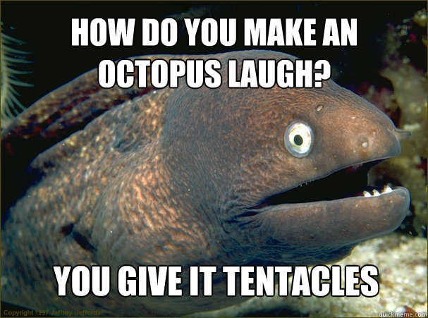 How do you make an Octopus laugh? You give it tentacles  Bad Joke Eel