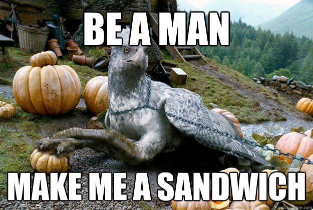 Be a man make me a sandwich - Be a man make me a sandwich  Hypocritical Hippogriff