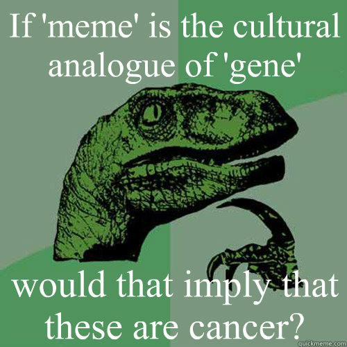 If 'meme' is the cultural analogue of 'gene' would that imply that these are cancer?  Philosoraptor