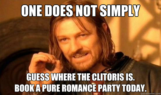 One Does Not Simply Guess where the clitoris is.
Book a Pure Romance party today.  Boromir