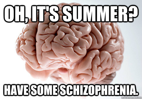 Oh, it's summer? Have some schizophrenia.  Scumbag Brain