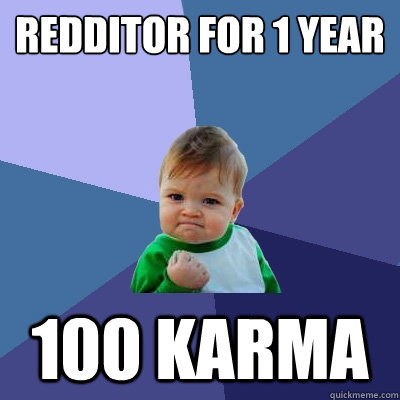 Redditor for 1 year 100 Karma  Success Kid