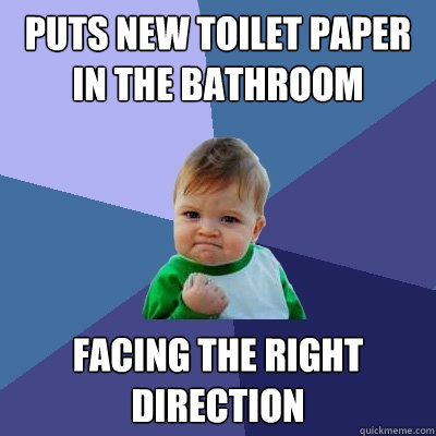 puts new toilet paper in the bathroom facing the right direction - puts new toilet paper in the bathroom facing the right direction  Success Kid