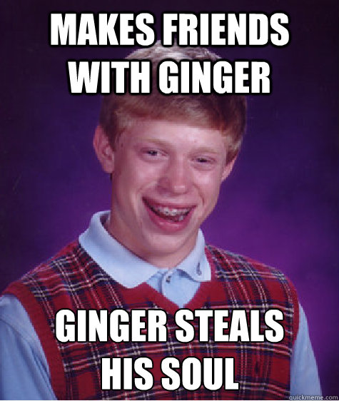 Makes friends with ginger Ginger steals
his soul - Makes friends with ginger Ginger steals
his soul  Bad Luck Brian