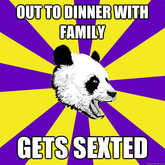 Out to dinner with family gets sexted   