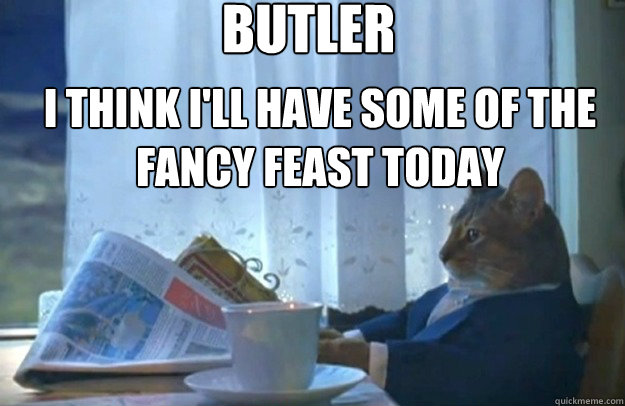 i think i'll have some of the fancy feast today butler  Sophisticated Cat