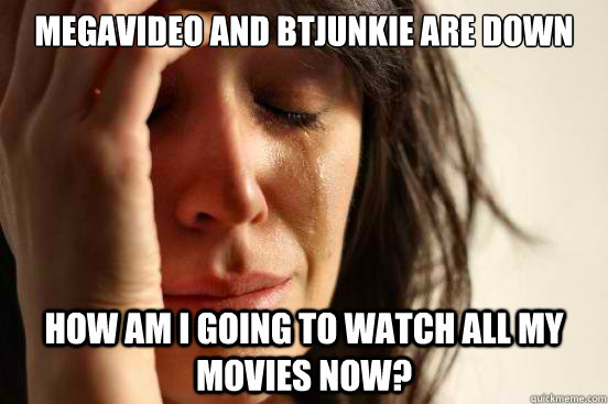 Megavideo and btjunkie are down how am i going to watch all my movies now?  First World Problems