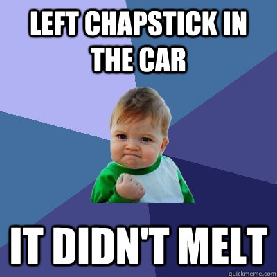 left chapstick in the car it didn't melt - left chapstick in the car it didn't melt  Success Kid