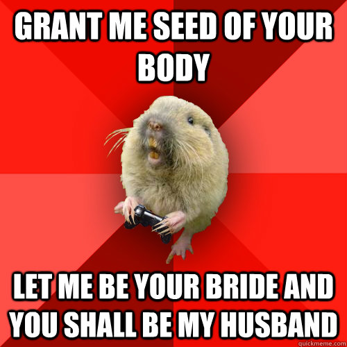 grant me seed of your body let me be your bride and you shall be my husband  Gaming Gopher