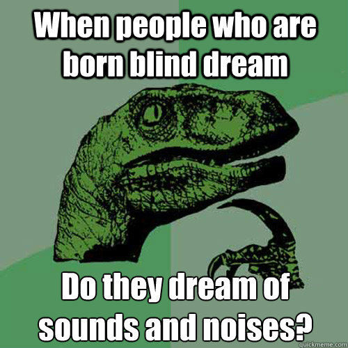 When people who are born blind dream Do they dream of sounds and noises?  Philosoraptor