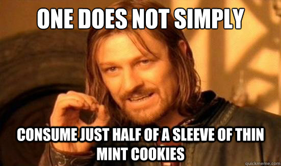 One Does Not Simply consume just half of a sleeve of thin mint cookies  Boromir