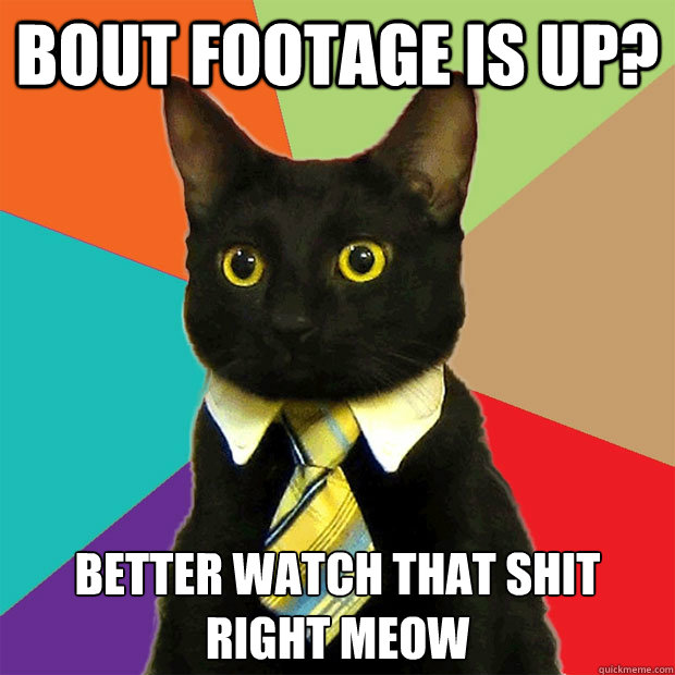 BOUT FOOTAGE IS UP? Better watch that shit right meow  Business Cat