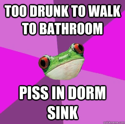 Too drunk to walk to bathroom Piss in dorm Sink  Foul Bachelorette Frog