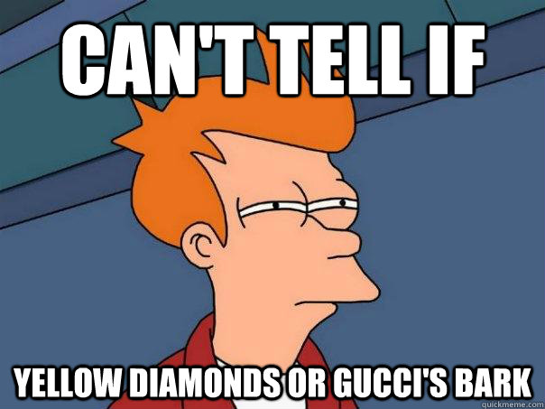 can't tell if yellow diamonds or gucci's bark  Futurama Fry