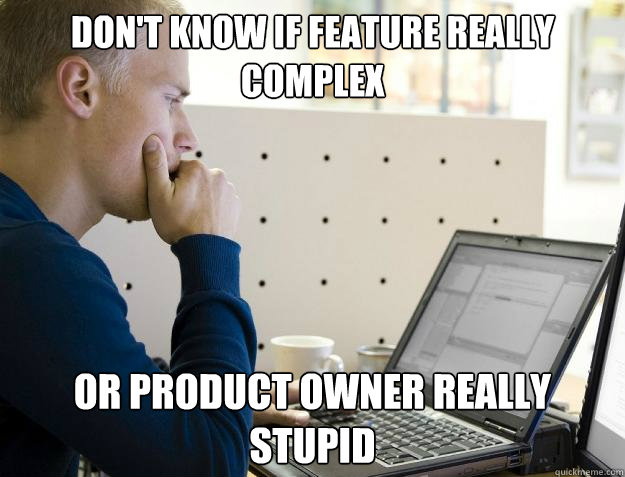 DON'T KNOW IF FEATURE REALLY COMPLEX OR PRODUCT OWNER REALLY STUPID  Programmer