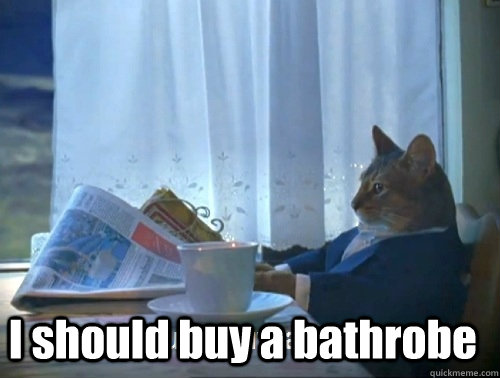  I should buy a bathrobe -  I should buy a bathrobe  Rich cat is rich