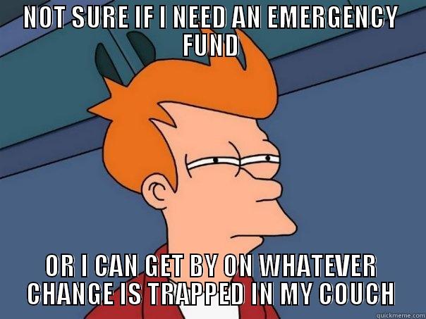 NOT SURE IF I NEED AN EMERGENCY FUND OR I CAN GET BY ON WHATEVER CHANGE IS TRAPPED IN MY COUCH Futurama Fry