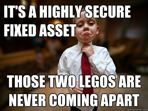 it's a highly secure fixed asset those two legos are never coming apart  Financial Advisor Kid