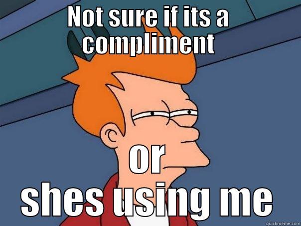 NOT SURE IF ITS A COMPLIMENT OR SHES USING ME Futurama Fry