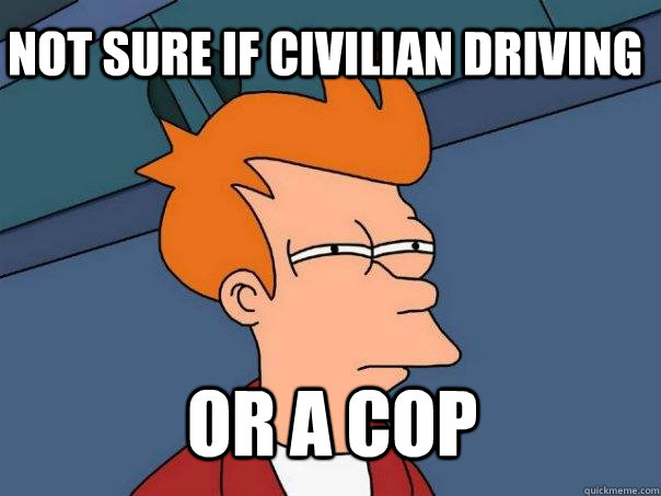 Not sure if civilian driving  or a cop  Futurama Fry