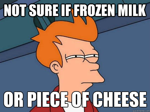 Not sure if frozen milk or piece of cheese  - Not sure if frozen milk or piece of cheese   Futurama Fry