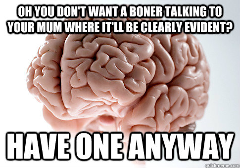 Oh you don't want a boner talking to your mum where it'll be clearly evident? Have one anyway  Scumbag Brain