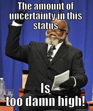 Confusing statuses everywhere! - THE AMOUNT OF UNCERTAINTY IN THIS STATUS IS TOO DAMN HIGH! The Rent Is Too Damn High