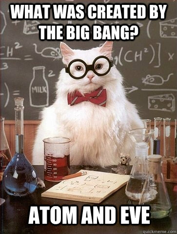 What was created by the Big Bang? Atom and Eve  Chemistry Cat