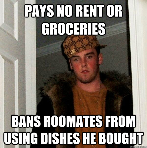 pays no rent or groceries BANS ROOMATES FROM USING dishes he bought  Scumbag Steve