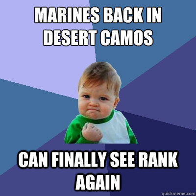 Marines back in desert camos Can finally see rank again  Success Kid