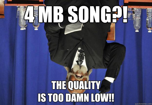 4 MB SONG?! The quality
is too damn low!!  Too Damn Low