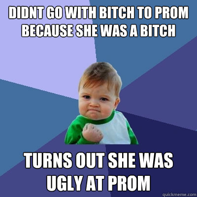 didnt go with bitch to prom because she was a bitch turns out she was ugly at prom  Success Kid