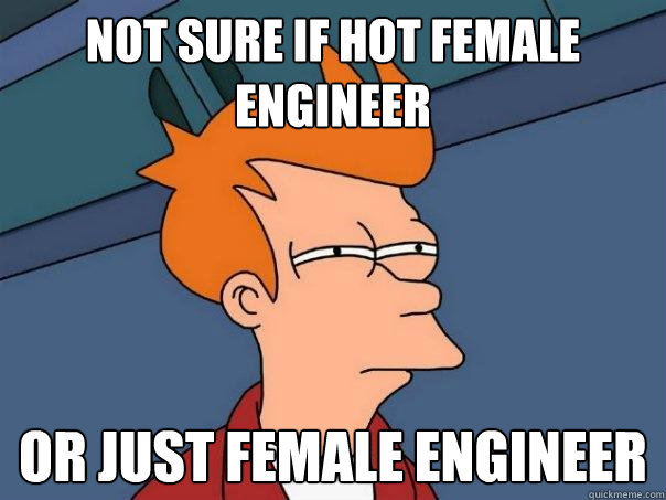 not sure if Hot female engineer or just female engineer  Futurama Fry