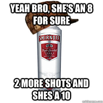 Yeah bro, she's an 8 for sure 2 more shots and shes a 10  Scumbag Alcohol