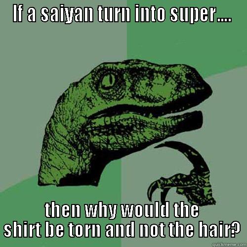 dragonlogically hmmmm ...... - IF A SAIYAN TURN INTO SUPER.... THEN WHY WOULD THE SHIRT BE TORN AND NOT THE HAIR? Philosoraptor