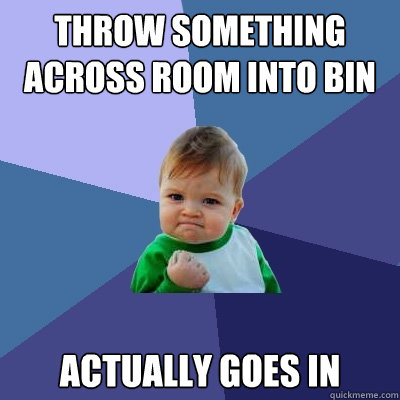 throw something across room into bin actually goes in  Success Kid